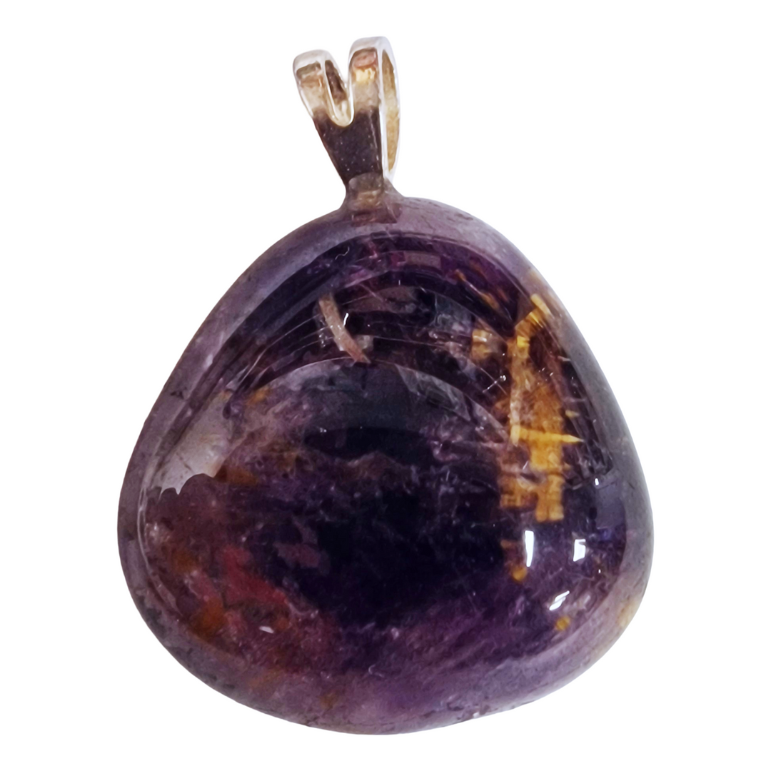 GeoFossils Super 7 Sterling Silver Pendant – Brazilian crystal with seven minerals in sterling silver setting – spiritual growth, protection, and intuition jewellery – handmade in the UK.