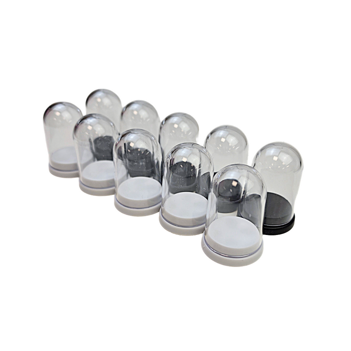 Mixed pack of plastic specimen domes with five white and five black bases
