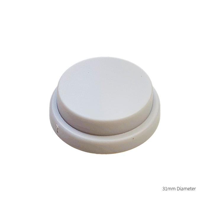 A white circular plastic button or knob with a raised center top, shown on a plain white background with small text reading '31mm Diameter' in the lower right.