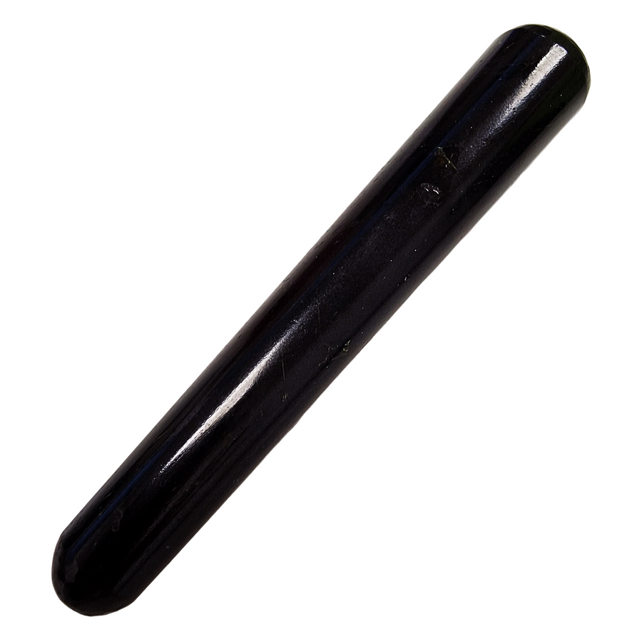 GeoFossils Double Ended Black Tourmaline Massage Wand – smooth black crystal wand for protection, grounding and energy clearing