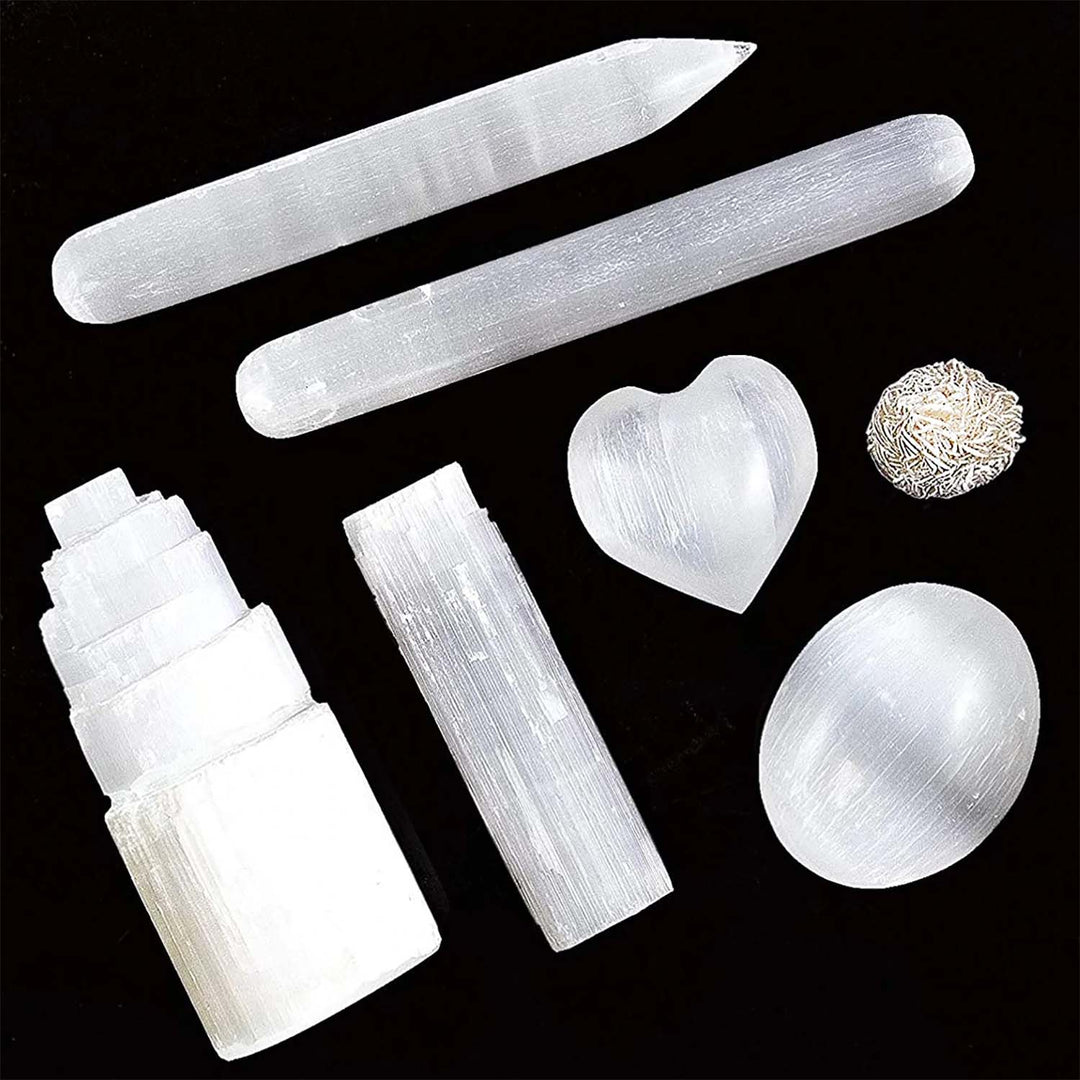 Luna Energy Infused Complete 7pcs Selenite Crystal Healing Set