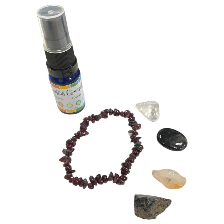 GeoFossils Capricorn Zodiac Crystal Set – Garnet Bracelet and Crystals for Strength, Success and Grounded Focus
