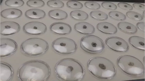 Slow rotating video showing a genuine Trinitite nuclear glass specimen from the Ralph Emerson Pray Collection formed at the Trinity Test Site in New Mexico during the 1945 atomic bomb test.