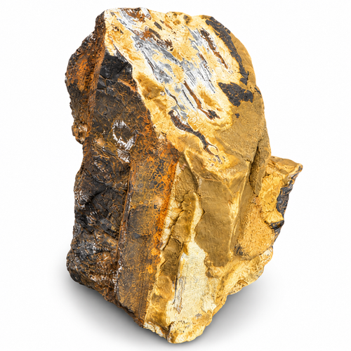 Rotating view of Ilvaite from Bessie G Mine, La Plata County, Colorado, USA, showcasing its natural formation, golden ochre matrix, dark mineralisation and textured surfaces from multiple angles.