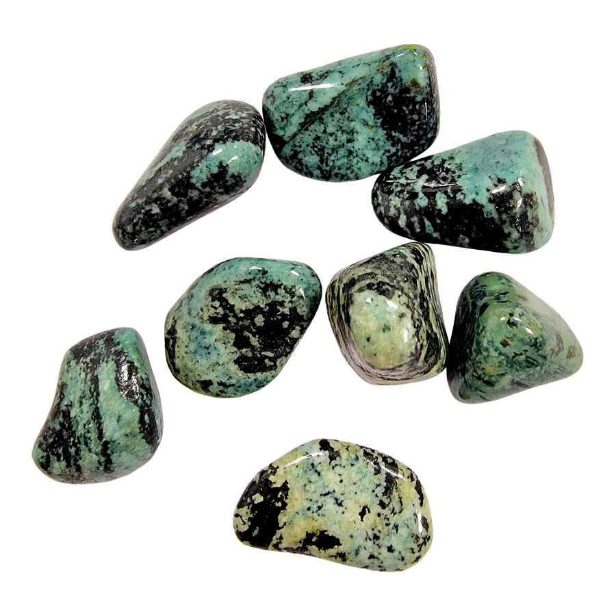 Green Black Tumble Stone Known as Green Snakeskin Jasper
