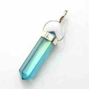 GeoFossils&laquo; Aqua Aura Quartz Healing Crystal Pendant Sterling Silver with Chain