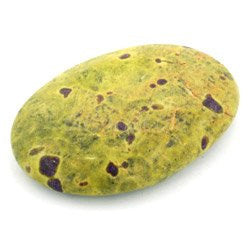 Green stone with parts of yellow, black small areas, smooth
