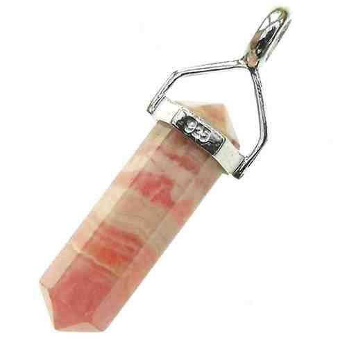 Rhodocrosite Double Terminated Healing Crystal Pendant Sterling Silver with Chain