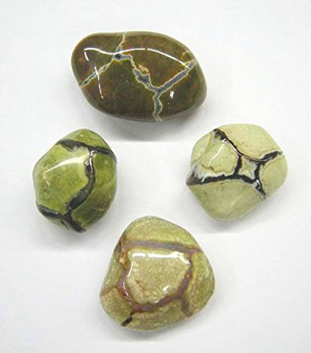 Amulet Stone aka Thunder Egg Tumble Stone 20-25mm Green with black lines, brown with grey lines, white with black lines and beige with brown lines, circular, smooth, polished