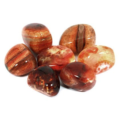 Red, brown, orange and red cracked effect, white speckles, polished, shiny and smooth
