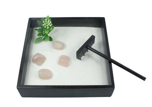 Small Zen Garden with Tumblestones - Crystal Quartz