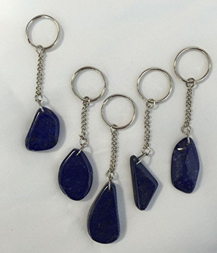 Lapis Lazuli Polished Key Ring in Silver effect