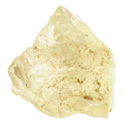 Clear, rigid shaped with speckles of brown crystal