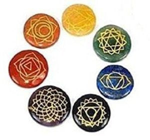 Chakra Symbol Gemstone Disc Set of 7 in Storage Pouch