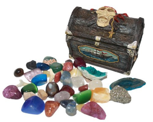 Pirate's Treasure Chest full of Gemstones, Fossils and Tumble Stones – polished tumble stone for crystal healing and meditation