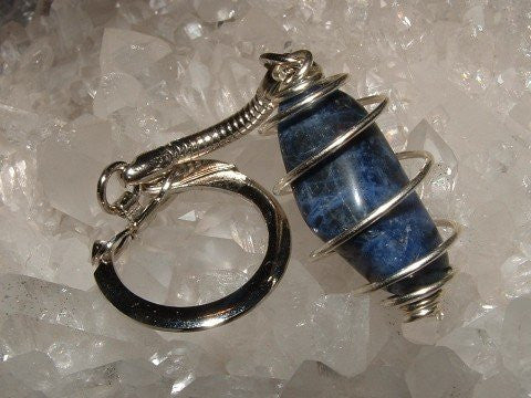 Sodalite Spiral Gemstone Crystal Cage Keyring