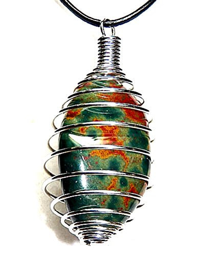 Bloodstone Gemstone Spiral Pendant With Cord