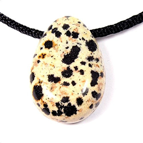 GeoFossils Dalmatian Stone Drilled Tumble – cream and black speckled stone with horizontal drill hole for grounding, protection and joyful energy

