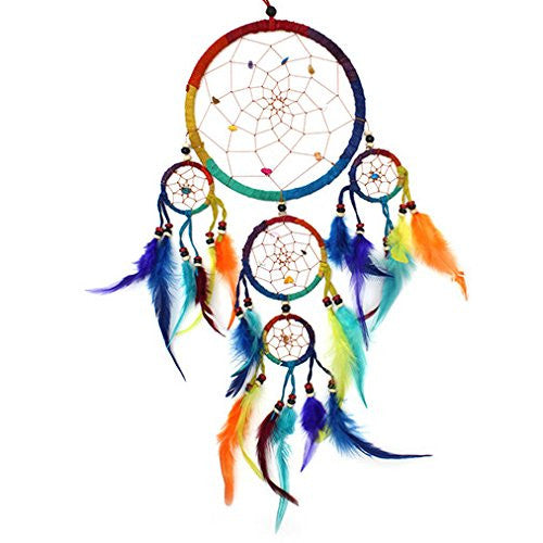 Large Dreamcatcher Rainbow Bright Feather & Bead Native American Dream Catcher