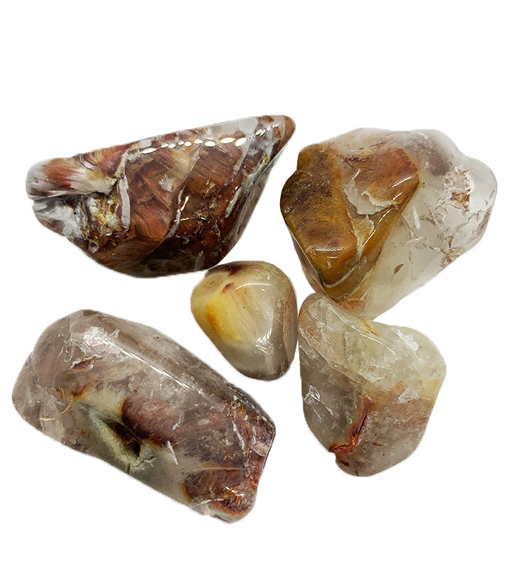 Amphibole Polished Healing Crystal Tumble Stone White stone with shades of brown and orange areas, 