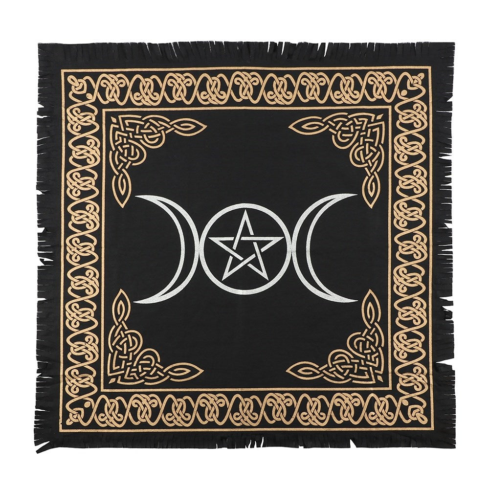 Black Gold Triple Moon & Pentagram Altar Cloth