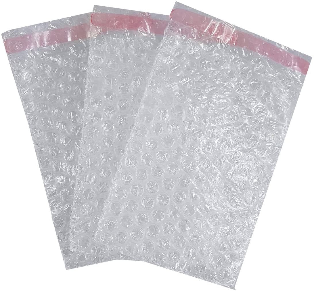 GeoFossils clear air pocket bubble bags, with pink adhesive strip