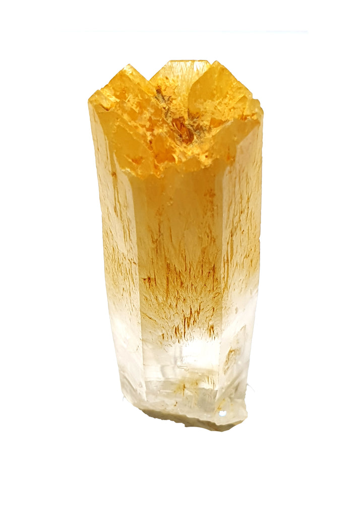 Mango Quartz, also known as Corona Quartz, Golden Crown because of the Halloysite tubules inclusion shooting through the terminations, giving them their mango-like colour resembling a crown. 