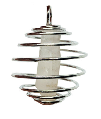 Clear Quartz Natural Crystal Point Spiral Pendant