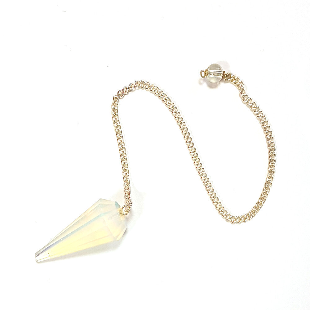Faceted Polished Opalite Healing Crystal Pendulum