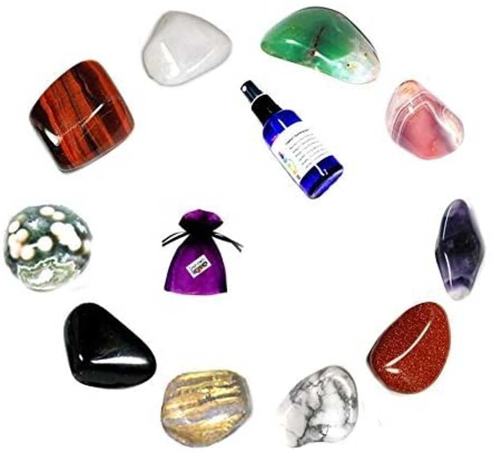 GeoFossils Tumble Stone Kit 2, a best-selling crystal set featuring 10 unique healing stones for balance, protection, love, and clarity.