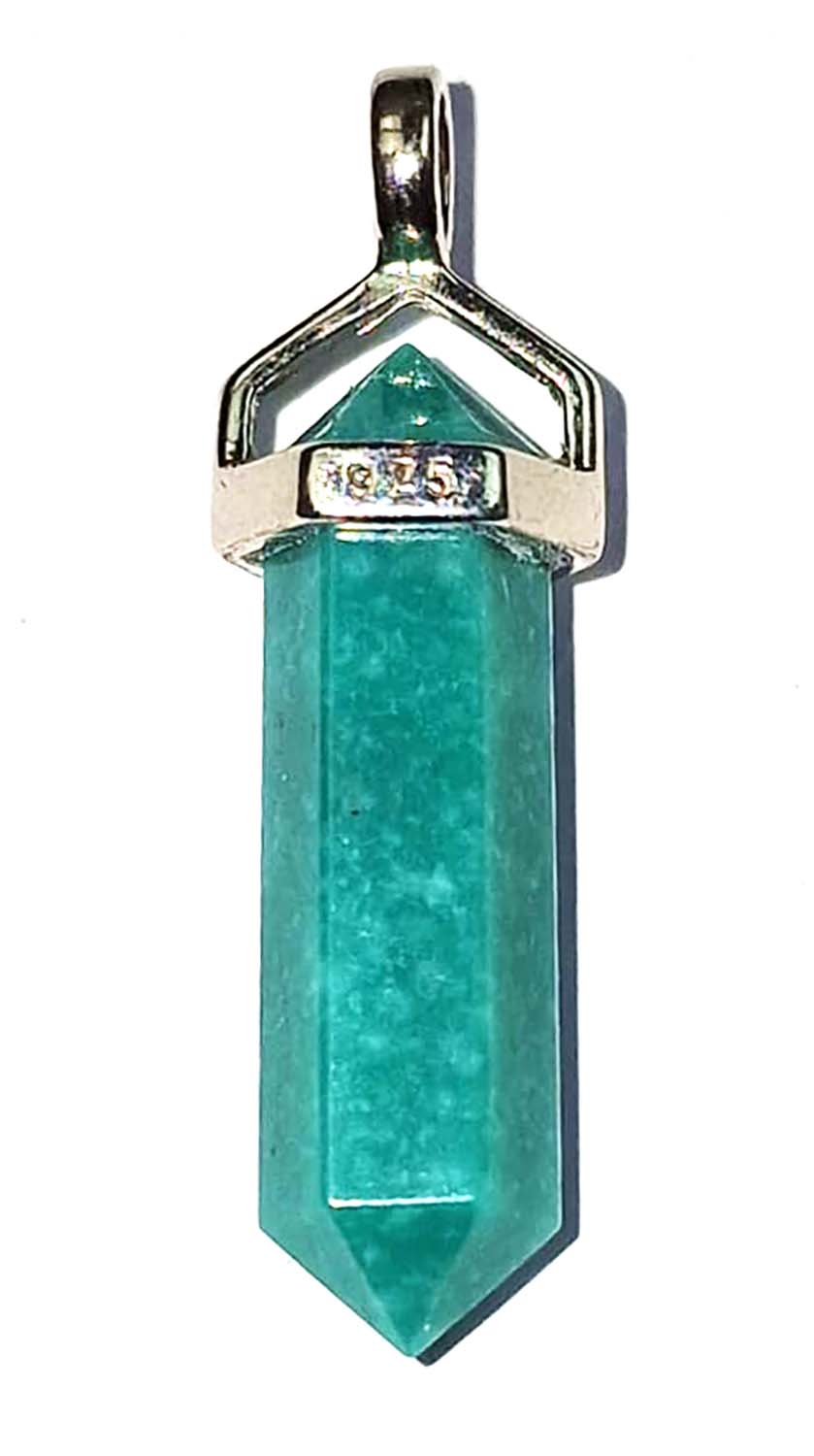GeoFossils Amazonite Double Terminated Pendant – sterling silver setting for emotional balance