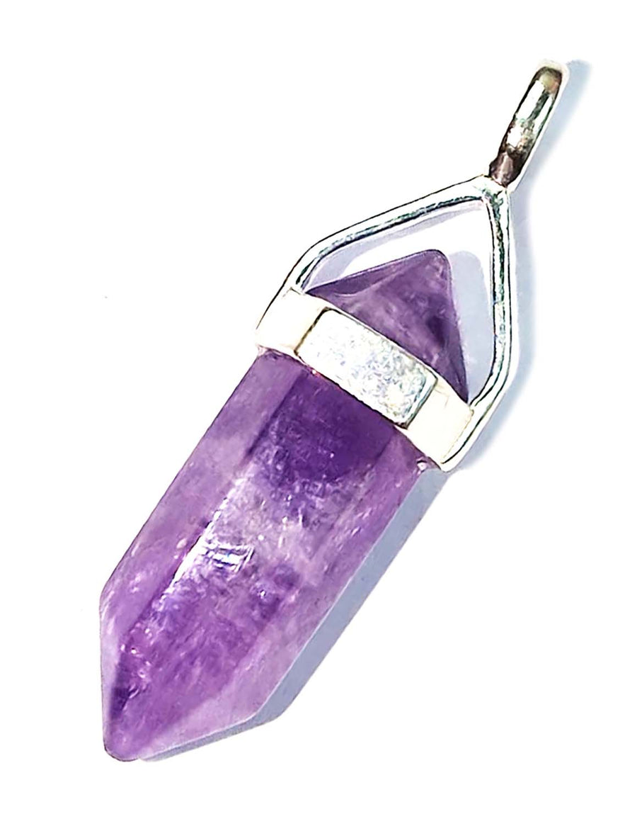 GeoFossils Double Terminated Amethyst Pendant – natural sterling silver jewellery for intuition and peace