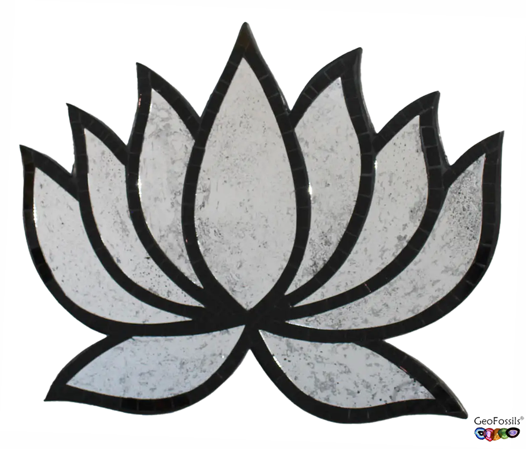 Distressed Antique Effect Black Lotus Flower Mosaic Mirror