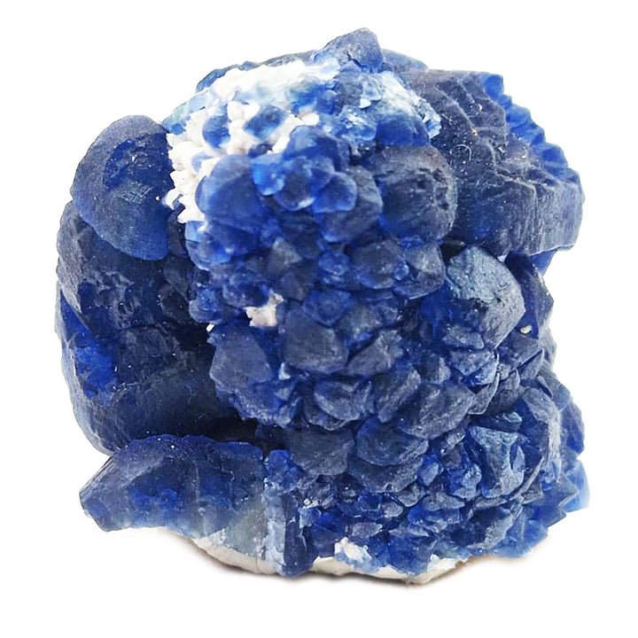 GeoFossils Blue Dodecahedral Fluorite #1 on quartz Cores.  Location | Shaft 4 Huanggang Mines, Hexigten Banner, Inner Mongolia, China