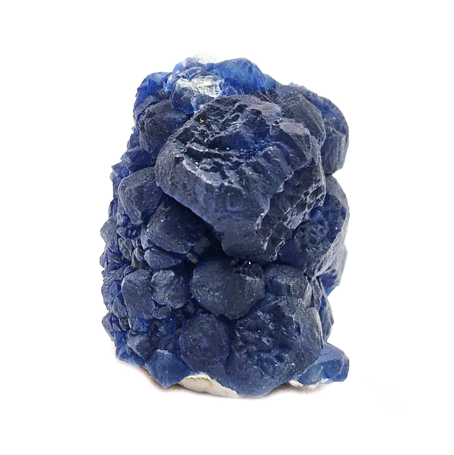 GeoFossils Blue Dodecahedral Fluorite #1 on quartz Cores.  Location | Shaft 4 Huanggang Mines, Hexigten Banner, Inner Mongolia, China