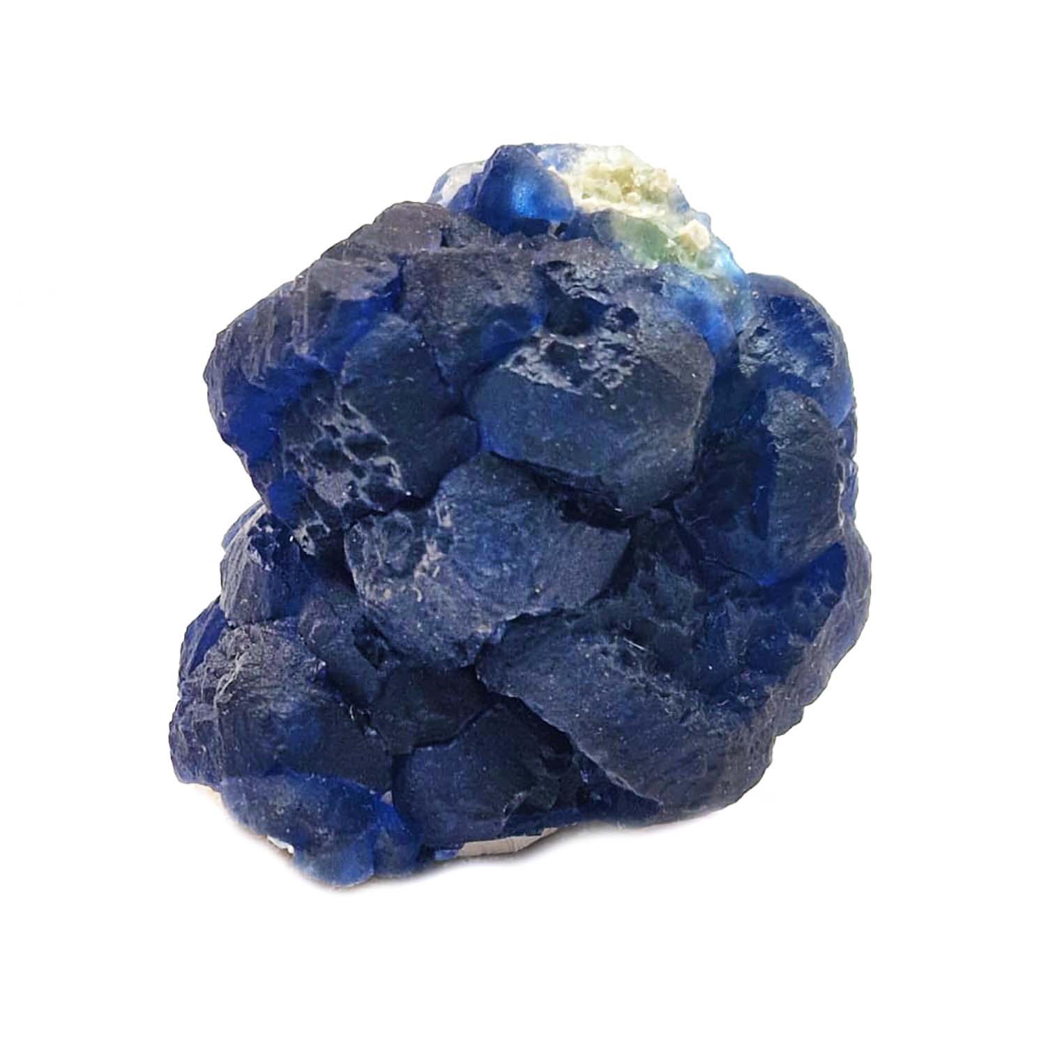 GeoFossils Blue Dodecahedral Fluorite #1 on quartz Cores.  Location | Shaft 4 Huanggang Mines, Hexigten Banner, Inner Mongolia, China