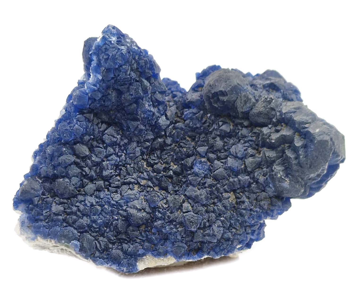 GeoFossils Blue Dodecahedral Fluorite #2 on quartz Cores.  Location | Shaft 4 Huanggang Mines, Hexigten Banner, Inner Mongolia, China