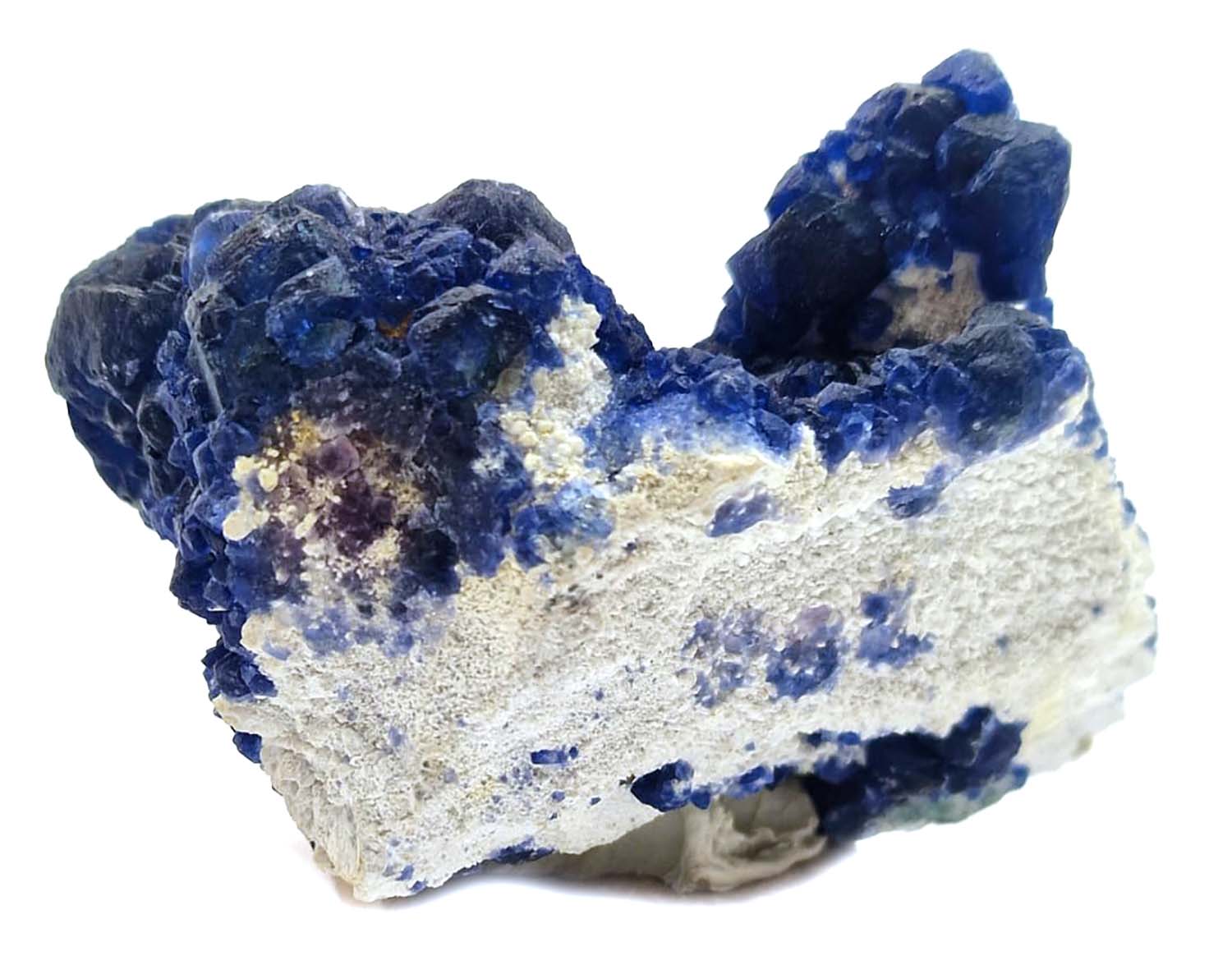 GeoFossils Blue Dodecahedral Fluorite #2 on quartz Cores.  Location | Shaft 4 Huanggang Mines, Hexigten Banner, Inner Mongolia, China