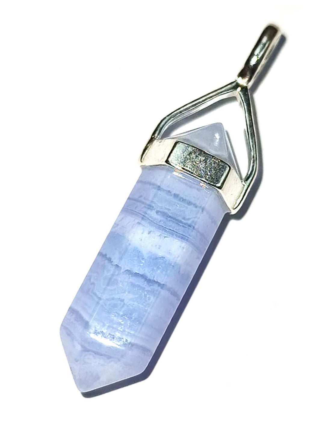 GeoFossils Blue Lace Agate Double Terminated Pendant – sterling silver jewellery for calm and clarity