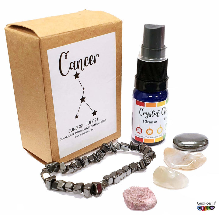 GeoFossils Cancer Zodiac Crystal Set – Tumble Stones and Raw Ruby for Intuition, Emotional Healing and Grounding
