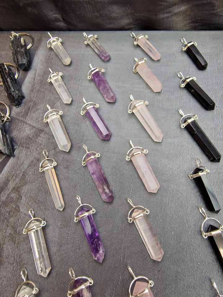 Double Terminated Silver Plated Crystal Pendants – Multiple Variations