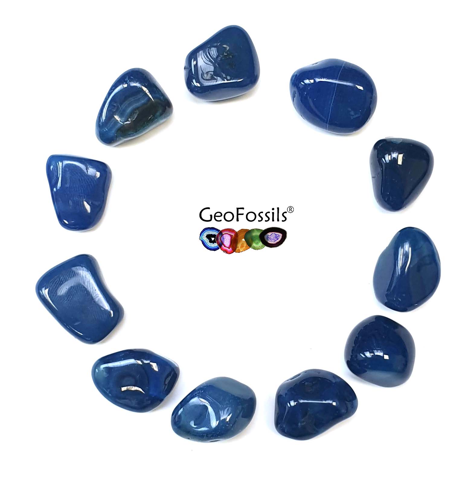 GeoFossils Dyed Blue Agate Polished Tumbled Stones