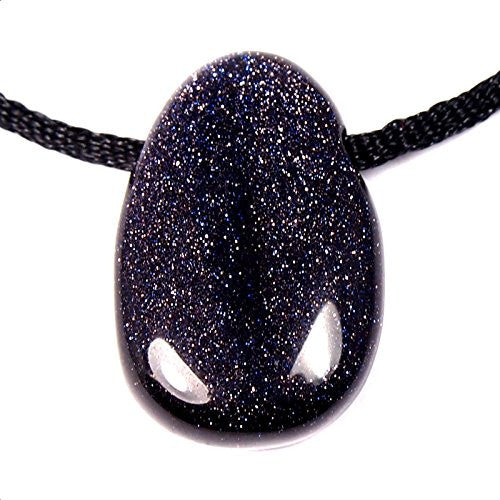 GeoFossils Blue Goldstone Drilled Tumble Stone – deep navy crystal with silver sparkle and horizontal drill hole for protection, confidence and cosmic focus