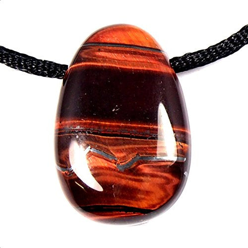 GeoFossils Red Tiger’s Eye Drilled Tumble Stone – deep red-brown crystal with silky shine and horizontal drill hole for motivation and grounding