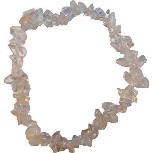 GeoFossils: Opalite Gem Chip Bracelet with glowing milky-white crystal chips on stretch cord – calming and spiritually uplifting bracelet for emotional clarity