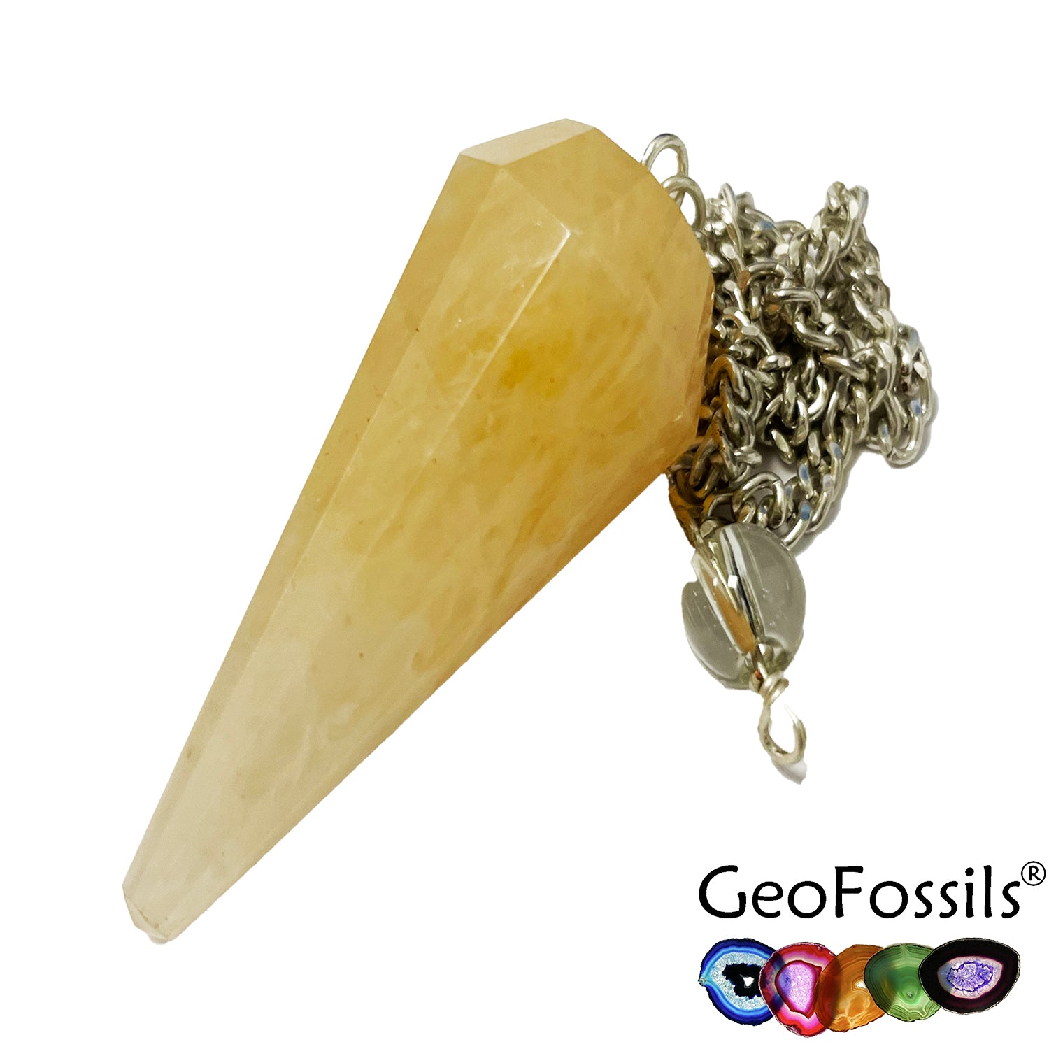 GeoFossils Golden Healer Pendulum with Quartz Ball