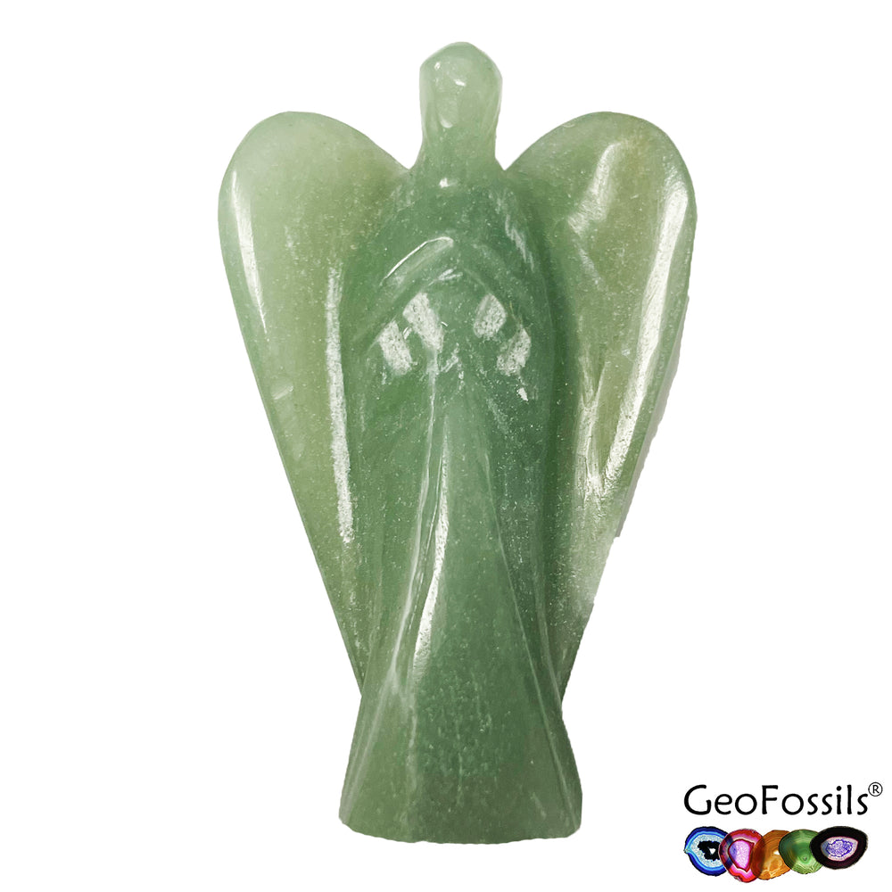 GeoFossils Green Aventurine Polished Angel Carving – Crystal angel for prosperity, emotional balance, and heart chakra healing, intuitively selected and prepared in the UK.