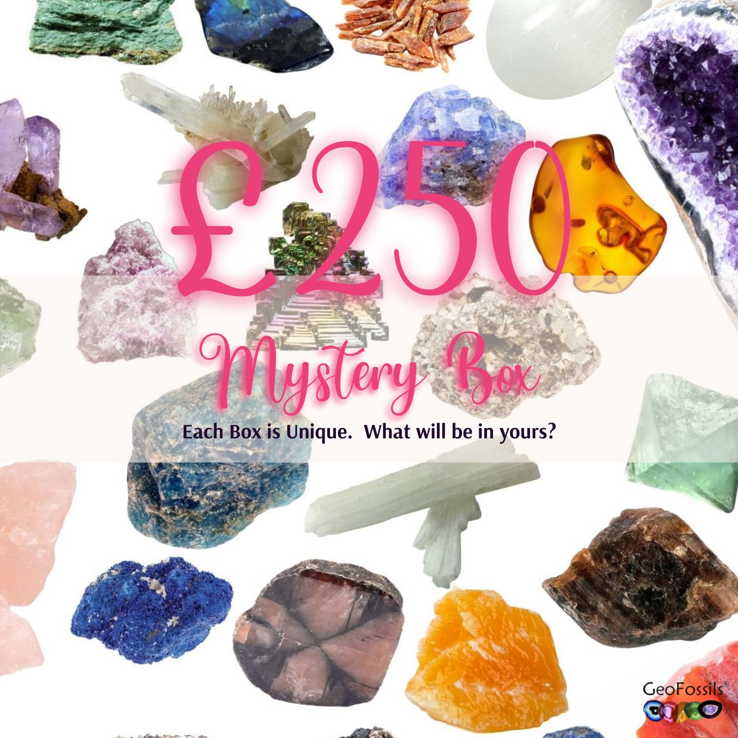 GeoFossils contains a collection of crystal which vary in size and colour. This collection has a value of £250