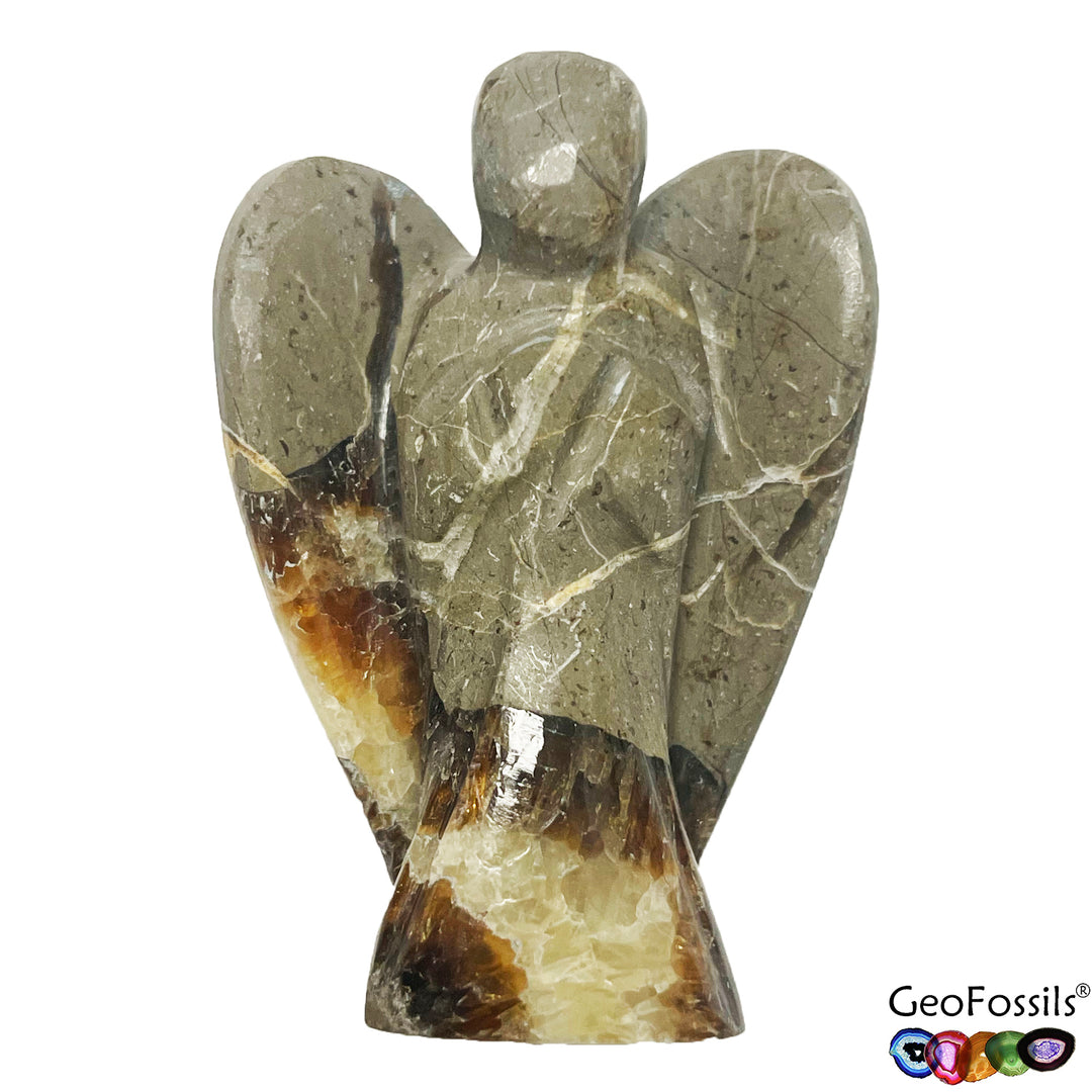 GeoFossils Septarian Angel carving with earthy tones and natural patterning