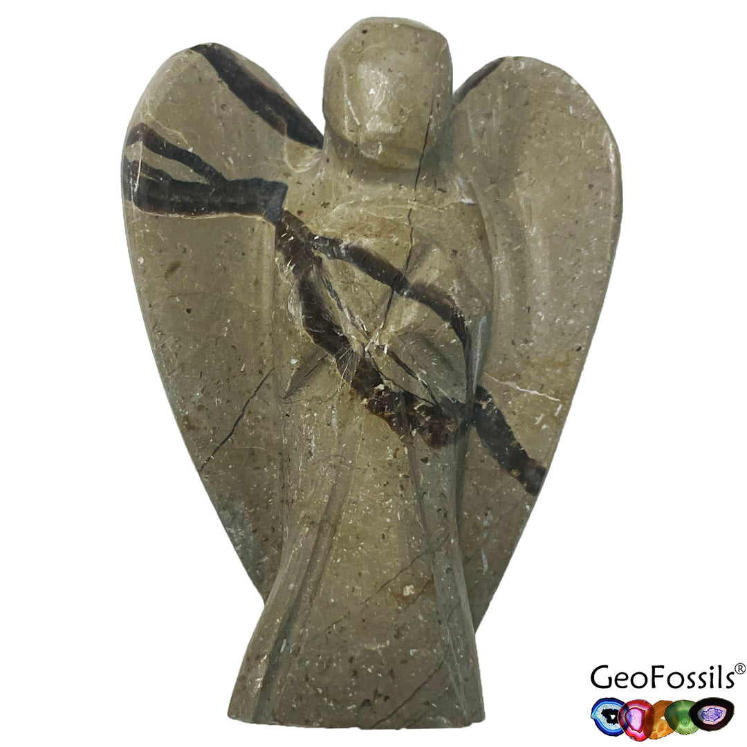 GeoFossils Septarian Angel carving with earthy tones and natural patterning